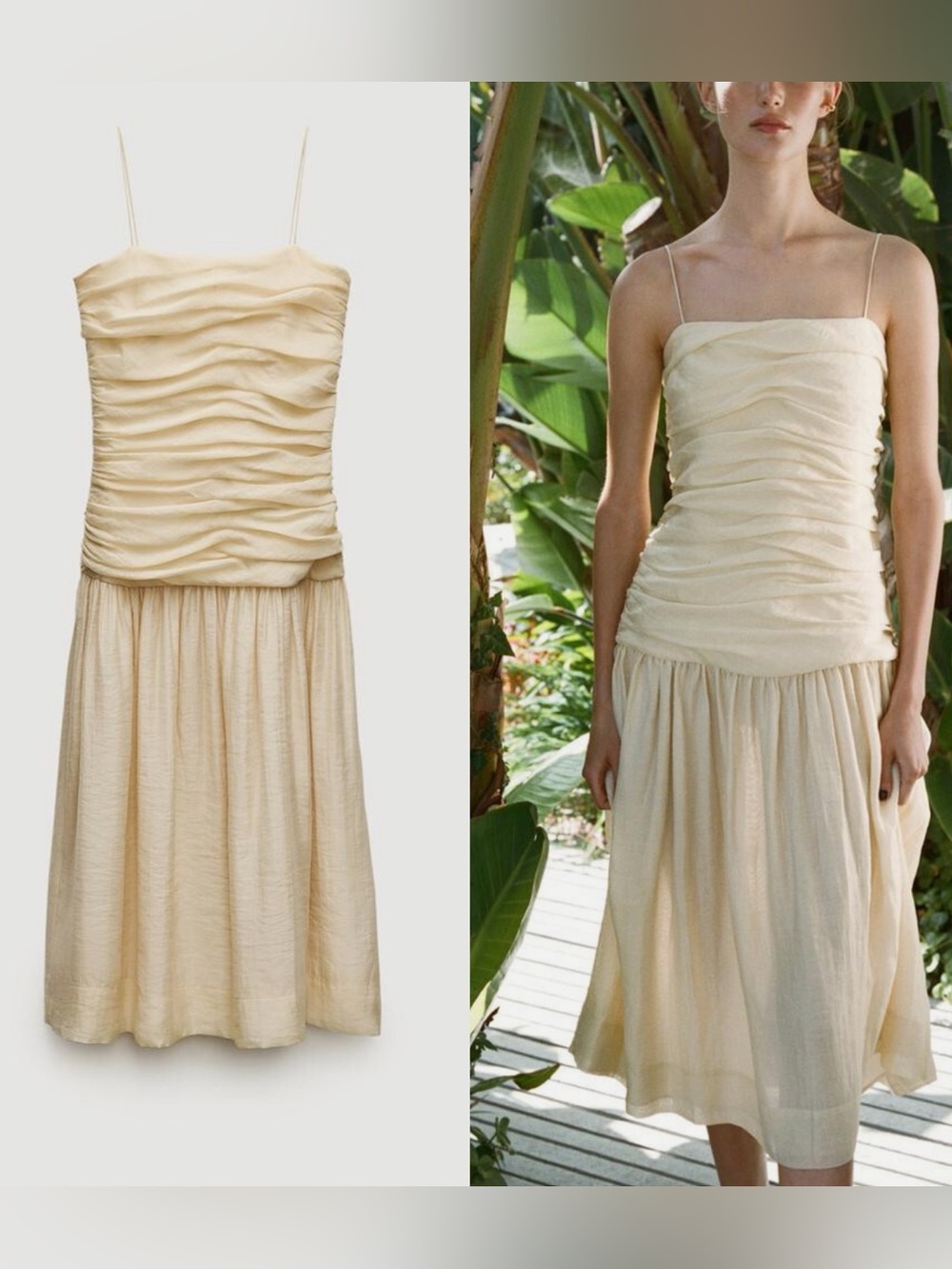 ZARA DRAPED MIDI DRESS ZW COLLECTION Size XS in Butter Yellow